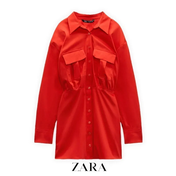 ZARA | Red | POPLIN SHIRT DRESS - Picture 2 of 10